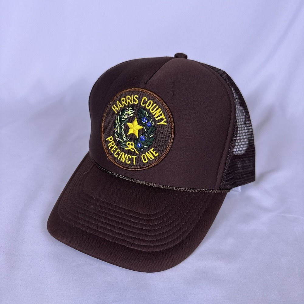 Vintage Harris County Precinct One Rope Trucker Hat Otto Snapback Cap Brown Mesh